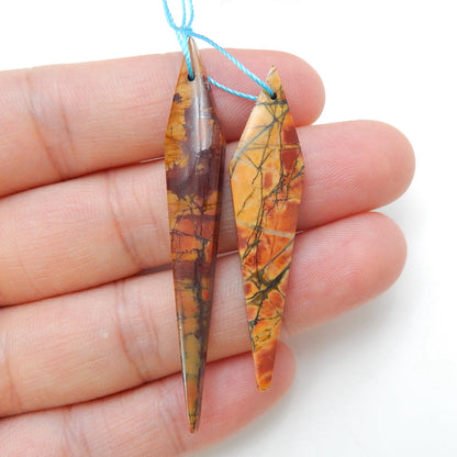 2 Pcs Multi-Color Picasso jasper Gemstone Pendant Bead Set, 53x8x4mm, 44x10x4mm, 4.63g - MyGemGarden