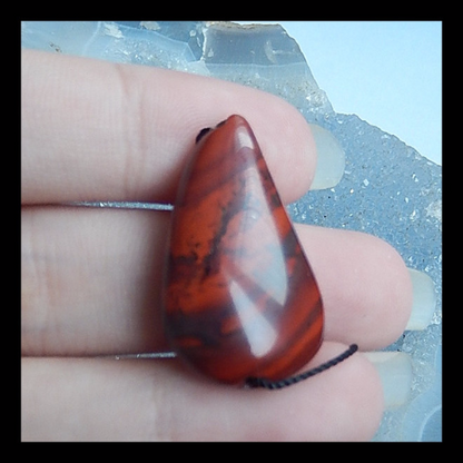 Warring States Red Agate Gemstone Pendant Bead, 28x16x8mm, 5.1g - MyGemGarden