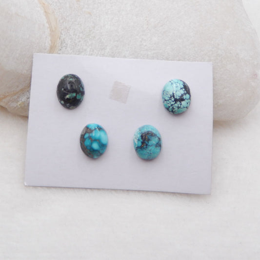4 cabochons de pierres précieuses turquoise ovales naturelles, 10 x 8 x 4 mm, 2,9 g.