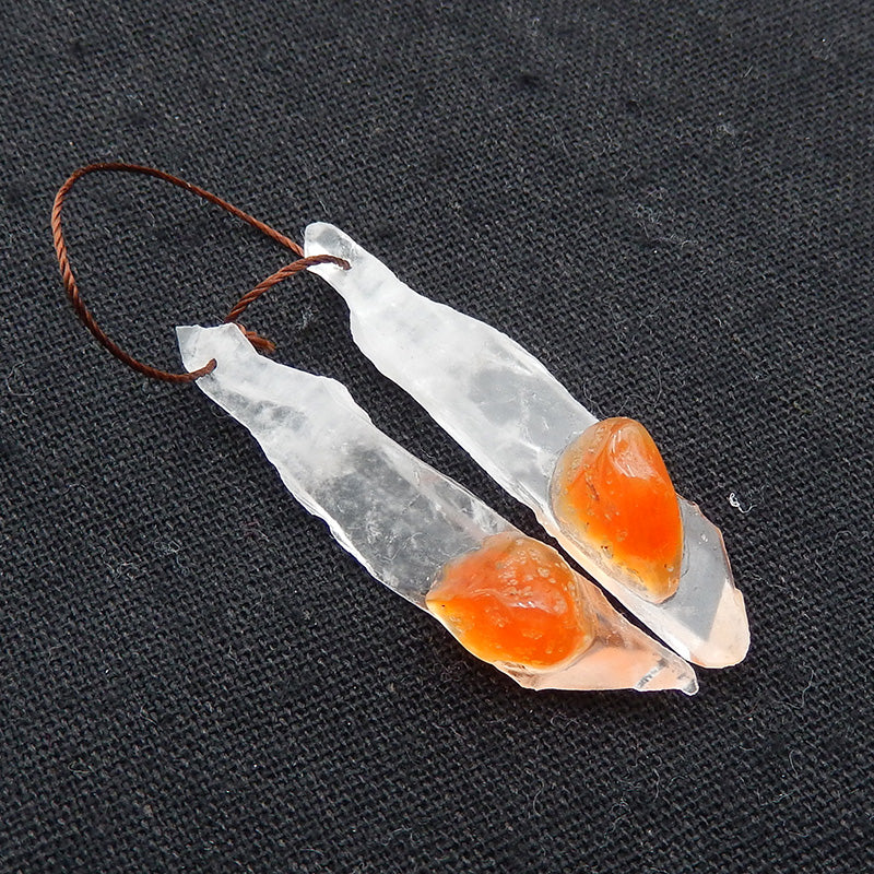 Nugget Agate And Quartz Glued Earrings Stone Pair, stone for earrings making, 47x9x11mm, 6.4g