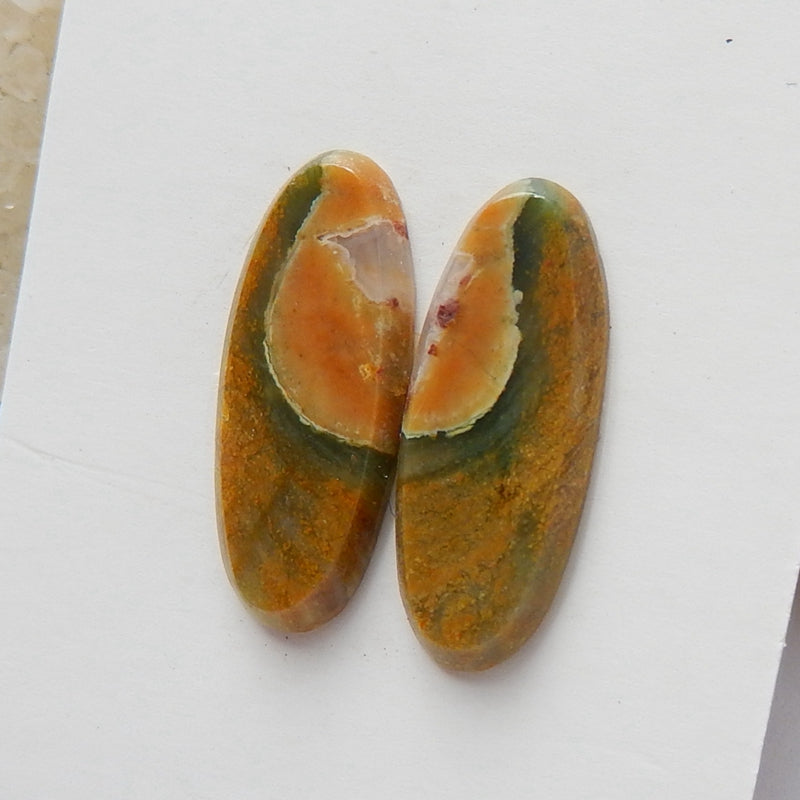 Natural rainforest jasper Oval Gemstone Cabochon Pair, 20x8x2mm, 1.3g - MyGemGarden