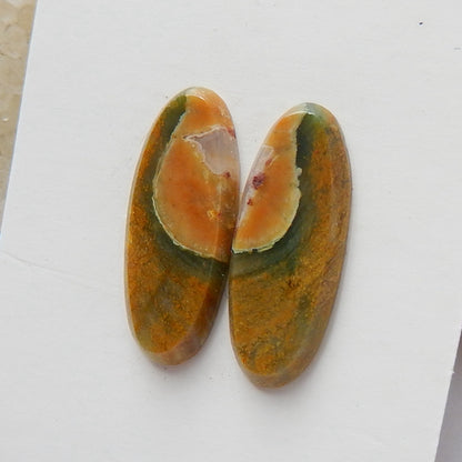 Natural rainforest jasper Oval Gemstone Cabochon Pair, 20x8x2mm, 1.3g - MyGemGarden