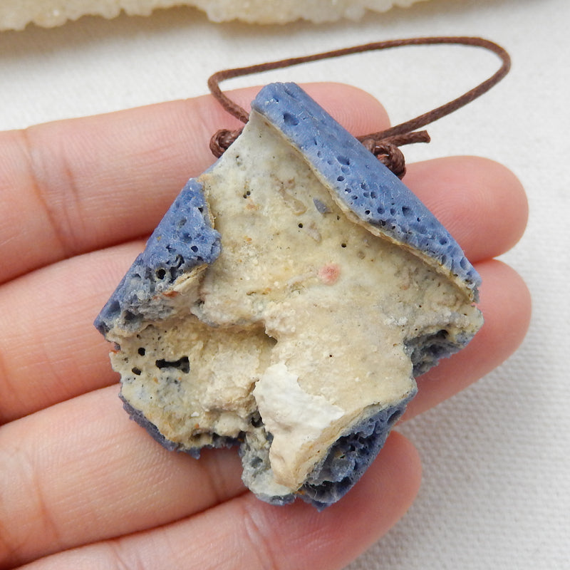 New, Blue Fossil Coral Gemstone Pendant, Nugget Pendant, 45x33x17mm, 20.1g - MyGemGarden