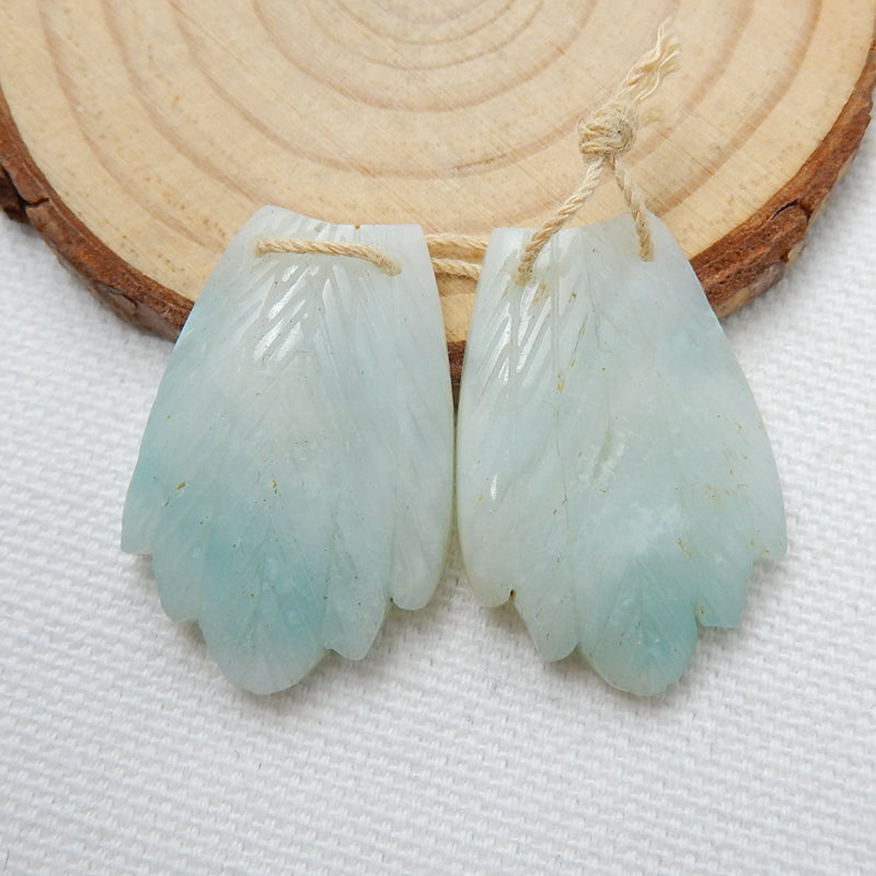 Carved Amazonite Feather Earrings,Handcarved Gemstone Feather Dangle Earrings,Natural Jewelry,30x20x5mm,9g - MyGemGarden