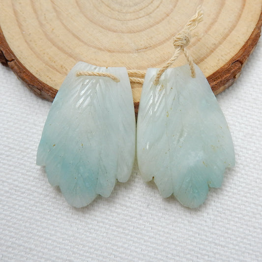 Carved Amazonite Feather Earrings,Handcarved Gemstone Feather Dangle Earrings,Natural Jewelry,30x20x5mm,9g - MyGemGarden