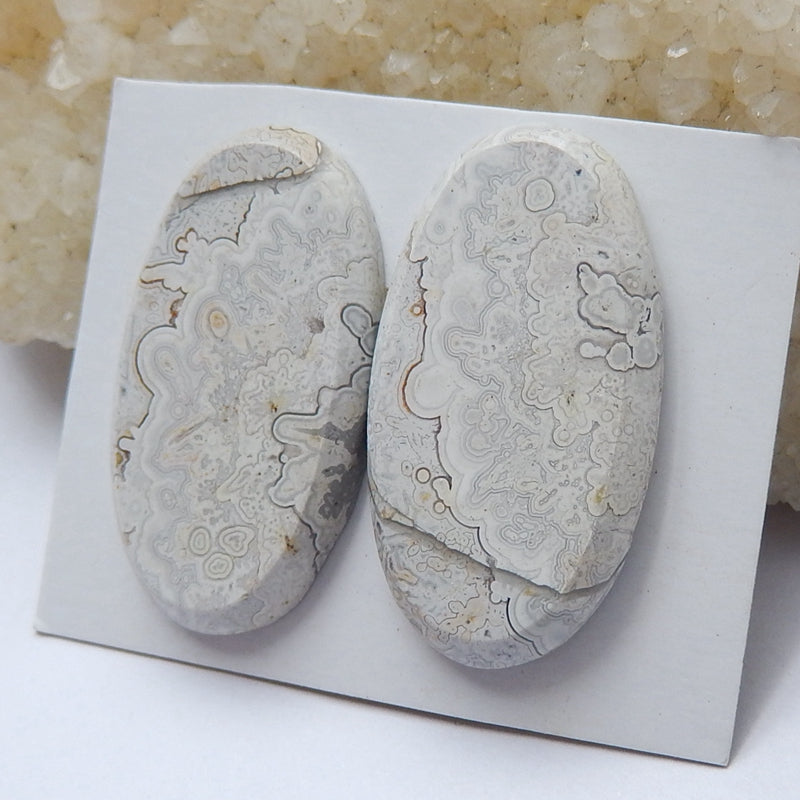 Natural Purple Lace Agate Oval Gemstone Cabochon Pair, 31x17x4mm, 6.9g - MyGemGarden