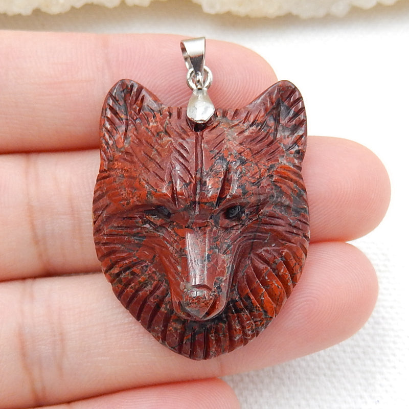 Carved Fox head African Blood Stone Gemstone Pendant, 925 Sterling Silver Buckle.33x26x11mm, 11.1g - MyGemGarden