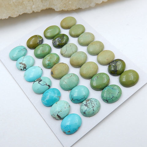 28 PCS Natural Oval Turquoise Gemstone Cabochons, 11x8x3mm, 13.2g - MyGemGarden