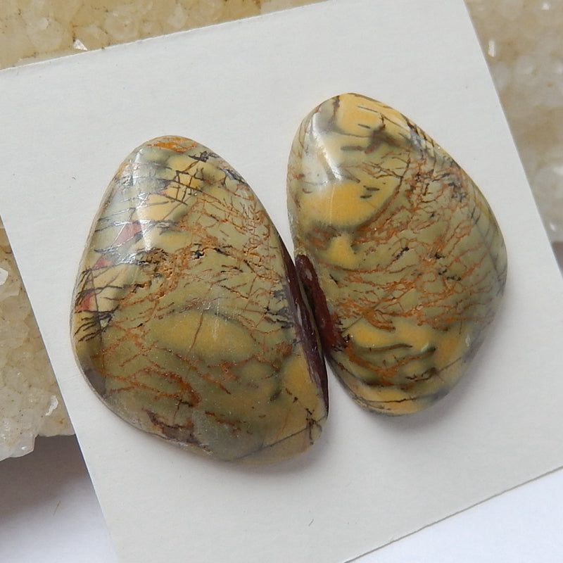 Natural Multicolor Picasso jasper Gemstone Cabochon Pair, 23x16x4mm, 5.2g - MyGemGarden
