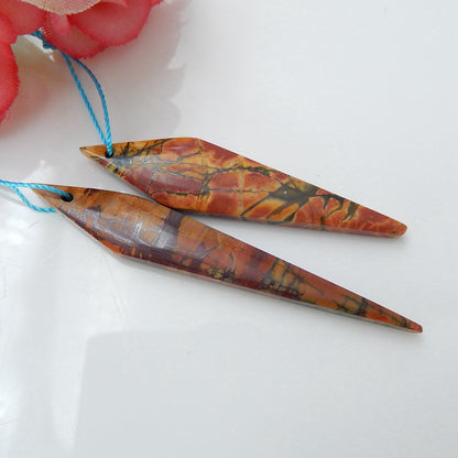 2 Pcs Multi-Color Picasso jasper Gemstone Pendant Bead Set, 53x8x4mm, 44x10x4mm, 4.63g - MyGemGarden