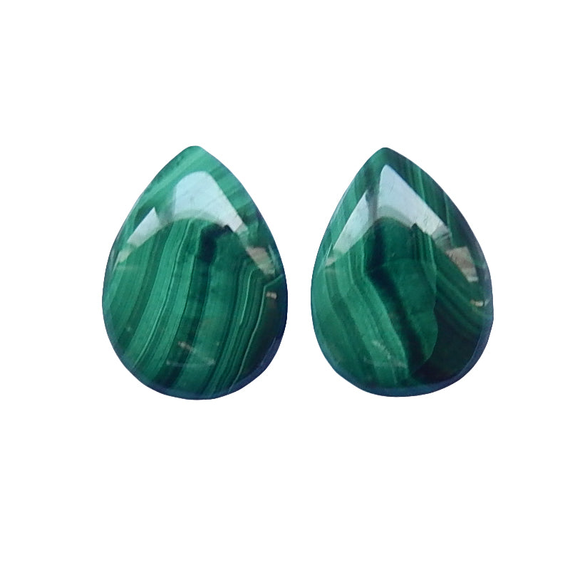 Natural Malachite and Obsidian Glued Pear Green Cabochon pair, 18x13x4mm, 3.7g - MyGemGarden