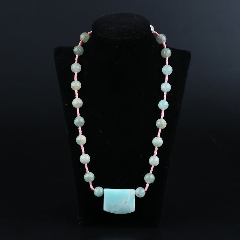 Natural Amazonite,Blue Aquamarine Gemstone Necklace