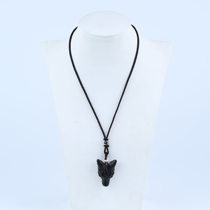 35mm Obsidian wolf head Pendant with 925 Sterling Silver Accessory