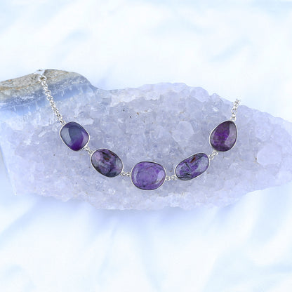Natural Sugilite Bracelet with Adjustable 925 Sterling Silver 7 Inches, 15x12x4mm, 12x10x3mm, 8.6g