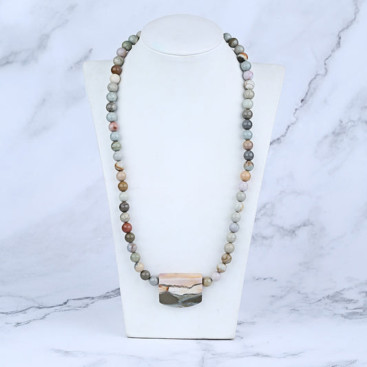 Colliers de pierres précieuses à 1 brin, collier pendentif en pierres précieuses de jaspe océanique, collier réglable, 46,9 g