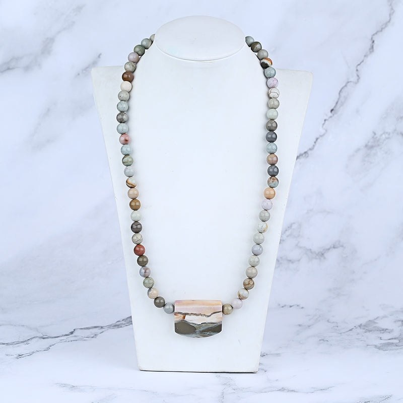 Colliers de pierres précieuses à 1 brin, collier pendentif en pierres précieuses de jaspe océanique, collier réglable, 46,9 g