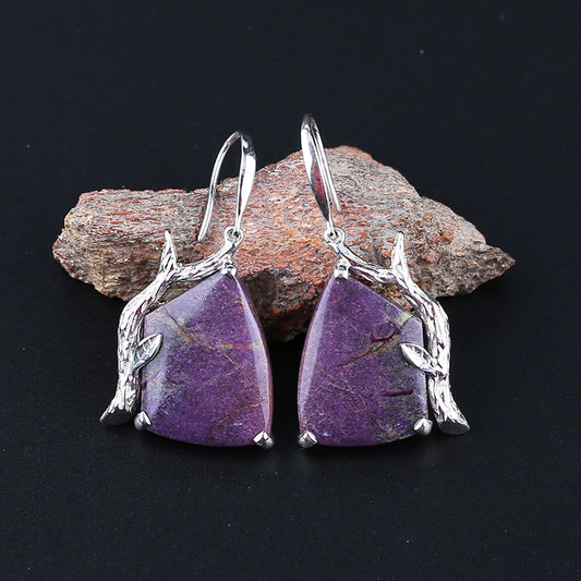 Natural Sugilite Gemstone Earrings with 925 Sterling Silver Accessories 20*15*4mm(stone size), 38*20*5mm, 9.2g