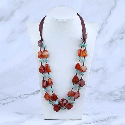 Red Agate, Agate Round Faceted Beads Gemstone Necklace, 925 Silver Buckle Necklace, 1 Strand, 28 inch, 96g