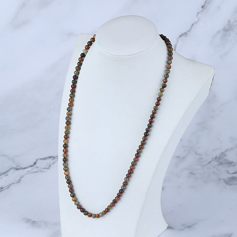 Multi-Color Picasso Jasper Gemstone Necklace, Round Shape Beads, 1 Strand, 20 inch, 19.8g