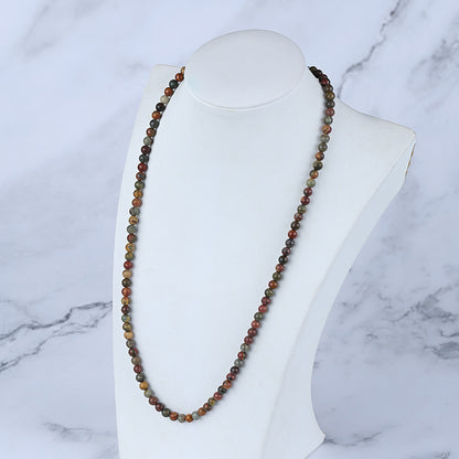 Multi-Color Picasso Jasper Gemstone Necklace, Round Shape Beads, 1 Strand, 20 inch, 19.8g