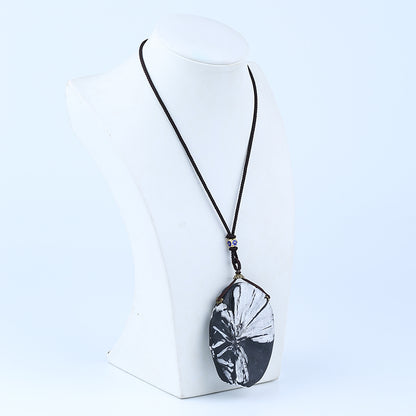 Natural Flash Chrysanthemum Fossil Gemstone Pendant, Chrysanthemum Fossil Necklace, Handmade Jewelry, 72x55x18mm, 108.5g