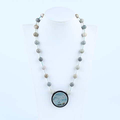 Natural Ocean Jasper, Obsidian Gemstone Necklace