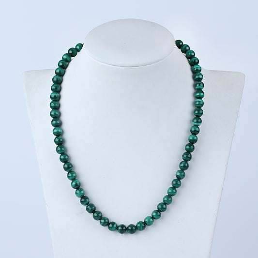 Malachite Gemstone Necklace, Jewelry Necklace, 7mm Malachite Round Beads, 1 Strand, 16 inch, 40g