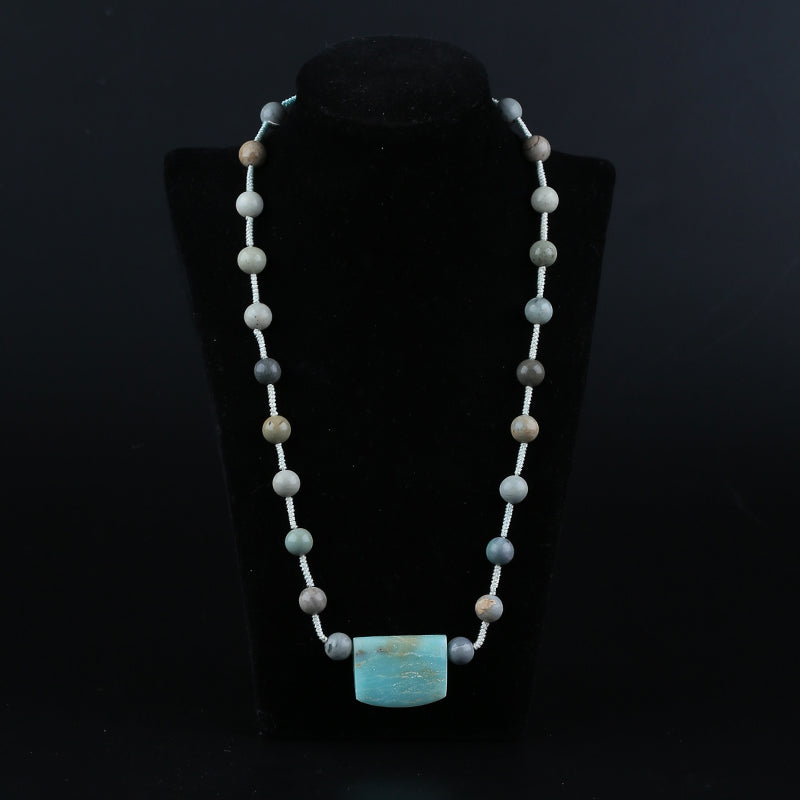 Natural Amazonite,Ocean Jasper Gemstone Necklace