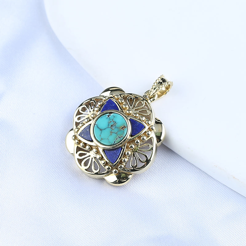 Natural Gemstone Turquoise ,Lapis Lazuli Copper Pendant