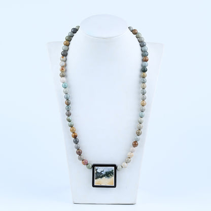 Natural Ocean Jasper, Obsidian Gemstone Necklace