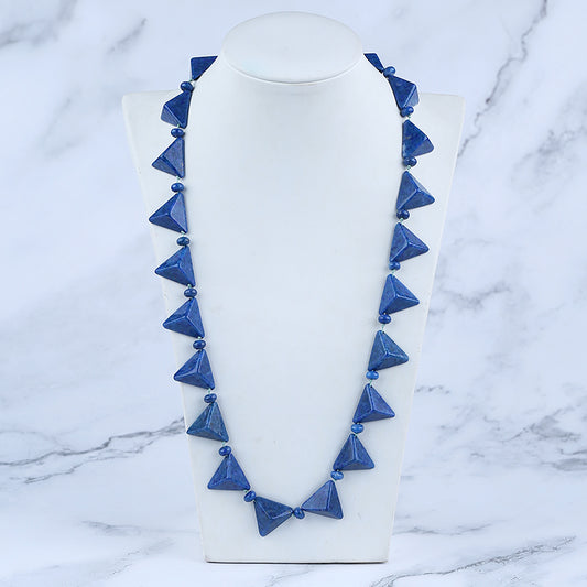 Natural Lapis Lazuli Triangle Faceted Jewelry Necklace, Adjustable Necklace, 1 Strand, 20-32 inch, 64g