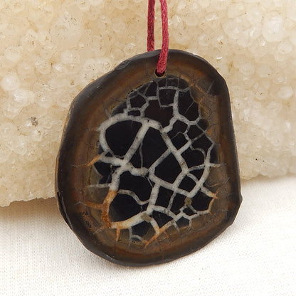 Natural Black Septarian Jasper Pendant Bead 40x35x5mm, 21.9g