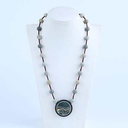 Natural Ocean Jasper, Obsidian Gemstone Necklace