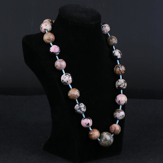 New! Natural Rhodonite Gemstone Necklace, Handmade Jewelry, Adjustable Necklace, 1 Strand, 22-28 inch, 216g
