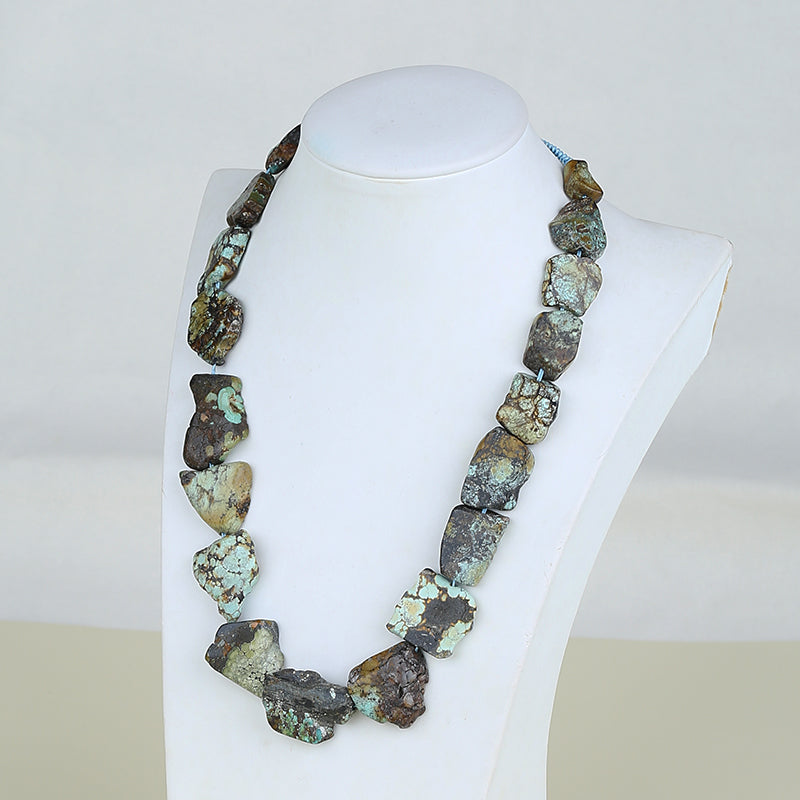 Natural Turquoise Necklace, Turquoise Bead Strands Handmade Gemstones, Adjustable Necklace, 1 Strand, 18-22 inch, 79.2g