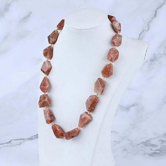 New! ! Natural Sun Stone Faceted Gemstone Necklade, 1 Strand, 20inch, 99g
