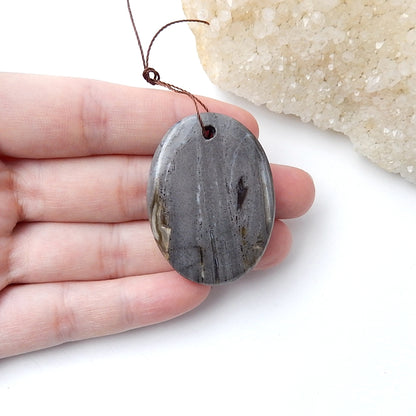 Natural Wood Fossil Pendant Bead, 41x30x7mm, 14.5g - MyGemGarden