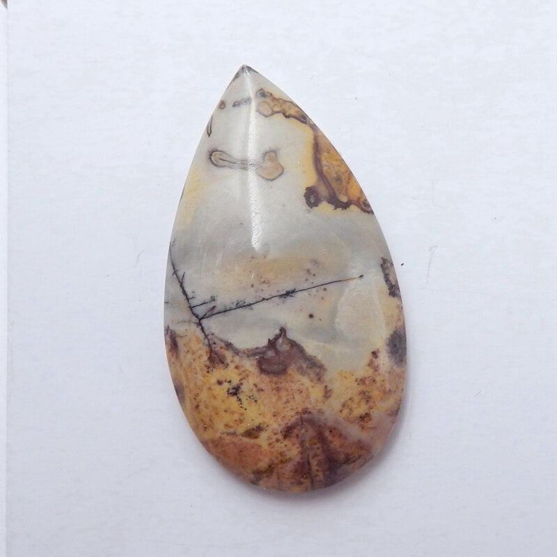 Natural Chohua Jasper Teardrop Gemstone Cabochon, 39x21x5mm, 7.05g - MyGemGarden
