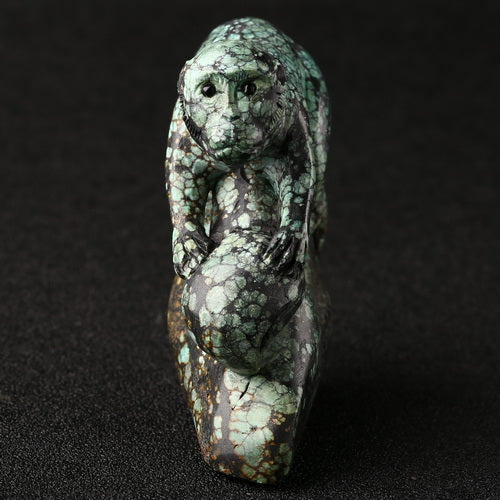 Turquoise Gemstone Monkey Carved Ornament, 55x26x63mm, 114g - MyGemGarden