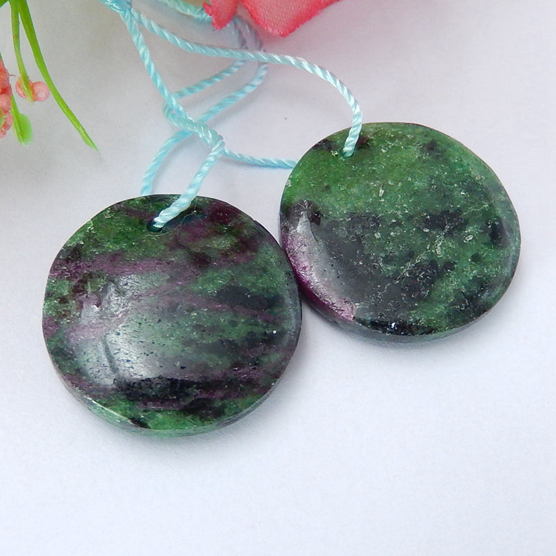 Natural Ruby And Zoisite Round Earrings Pair, stone for Earrings making, 20x6mm, 8.6g - MyGemGarden