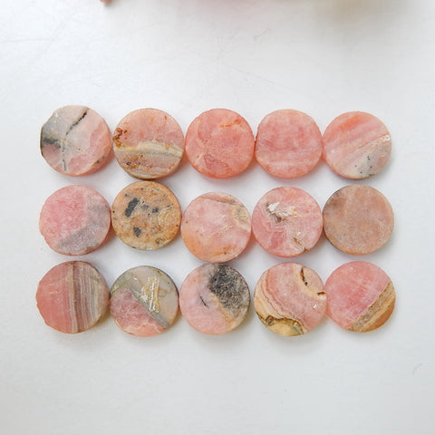 15 pcs Argentina Rhodochrosite Round Gemstone Cabochons, 12x5mm, 12x3mm, 19.3g - MyGemGarden