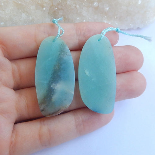 Carving Amazonite Earrings 37x17x4mm,9.90g - MyGemGarden