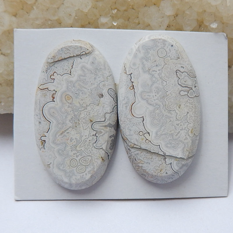 Natural Purple Lace Agate Oval Gemstone Cabochon Pair, 31x17x4mm, 6.9g - MyGemGarden