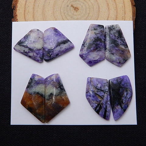 New Arrival 4 Pairs Beautiful Charoite cabochons, 25x13x3mm, 17x15x3mm, 10.4g - MyGemGarden