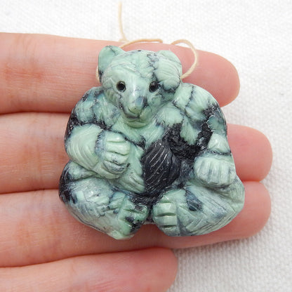 Natural Gemstone Green Turquoise Hand-carved Bear Animal Pendant, 34x34x15mm, 17.6g