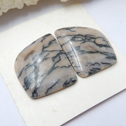 Natural Arborization Opal Gemstone Cabochon Pair, 20x17x3mm, 4.42g - MyGemGarden