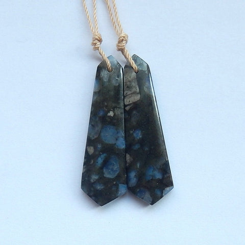 Natural blue sandstone Earrings Pair 39x12x4mm,6.8g - MyGemGarden