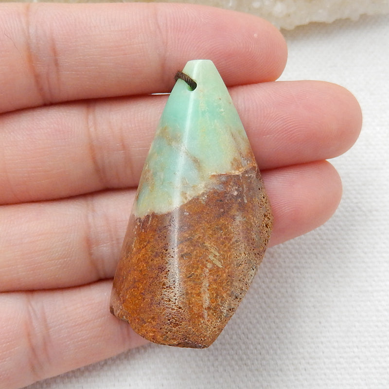 Raw Chrysoprase Gemstone Pendant, Natural Stone Jewelry, 44x25x18mm, 13.2g - MyGemGarden