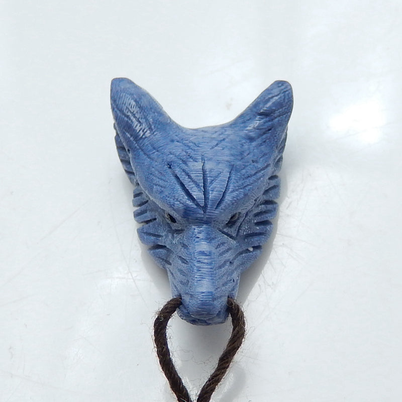 Handmade blue coral Carved Wolf Head Pendant Bead, 28x18x10mm, 4.4g - MyGemGarden
