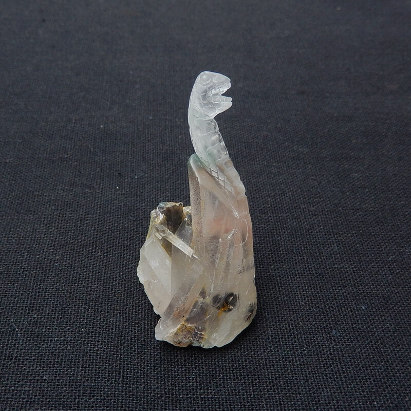 New Arrival ghost quartz hand carved snake Cabochon, Animal Gemstone Decoration, 52x38x26mm, 26.7g - MyGemGarden